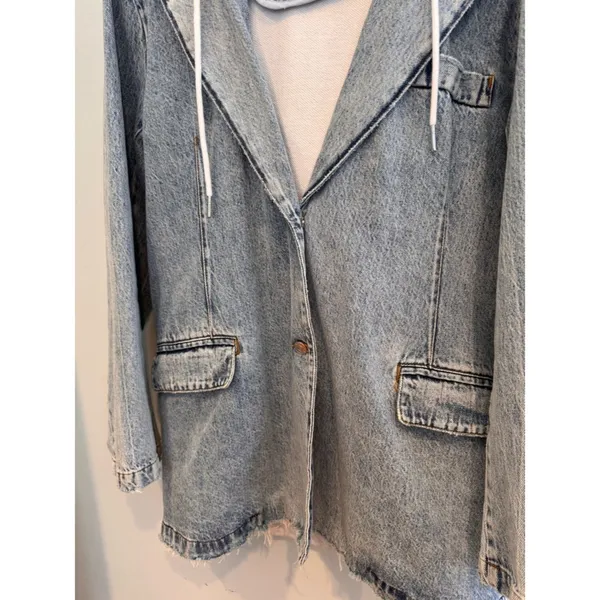 SER.O.YA Lawrence Denim Blazer Hoodie Jacket Size S - Image 4