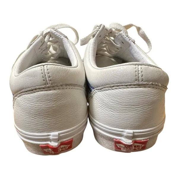 Vans Old Skool Leather White Blue Stripe Low Top Sneakers Womens 9 Mens 7.5 EU40 - Image 5