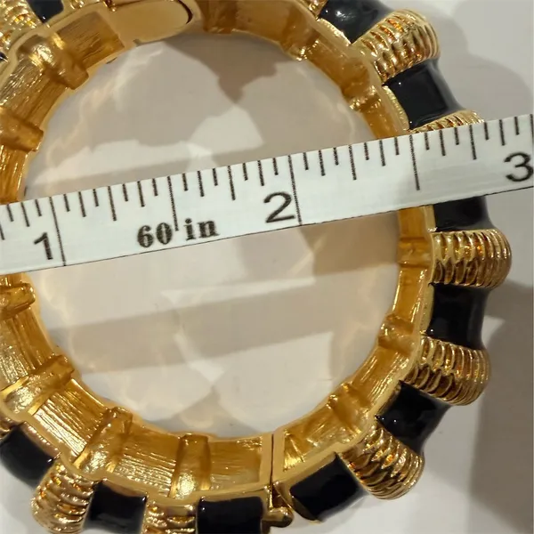 Nordstrom Bamboo Gold Black Enamel Statement Bracelet Cuff vintage Designer Inspired lux - Image 3