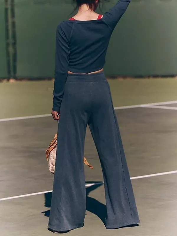 Free People Navy Wide-Leg Sweatpants - Image 2
