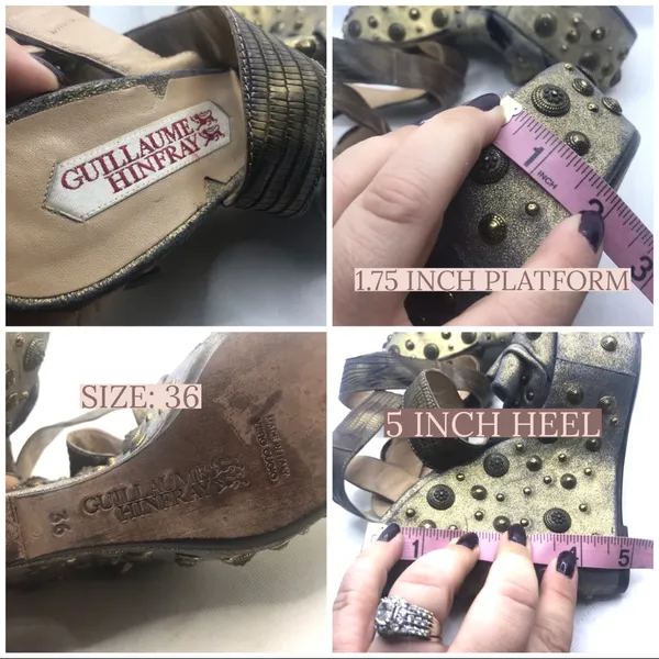 Guillaume Hinfray Gold An Blue Leather Studded Distressed Wedge Heels (36) - Image 13