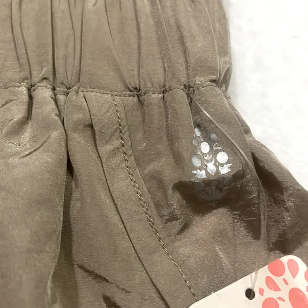 Free People Smocked High Waist Windbreaker Running Shorts Medium Light Mocha - Image 5