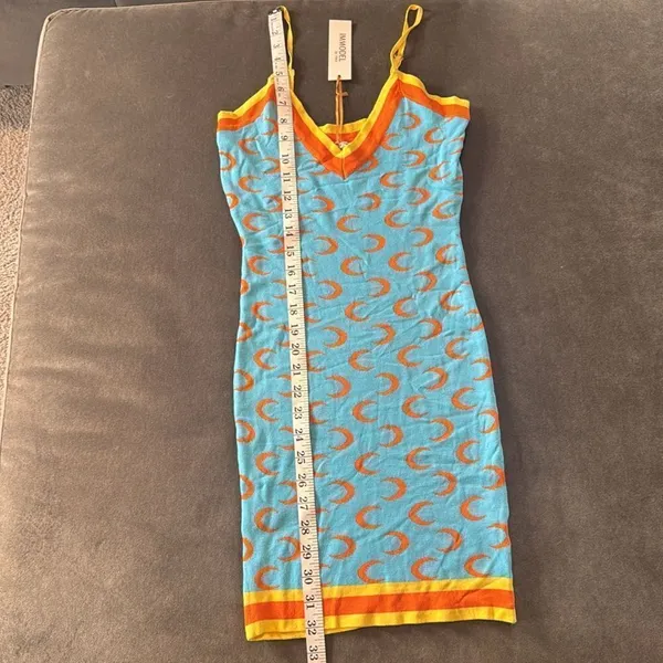 Women’s Blue BodyCon Mini Dress Crescent Pattern Adjustable Straps Size S NWT - Image 6