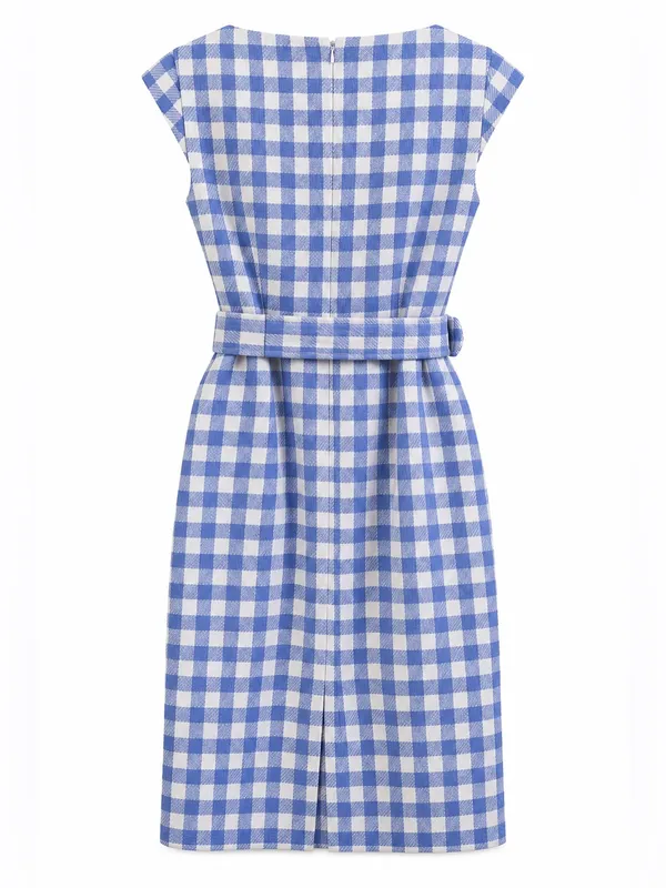 Ann Taylor Blue White Gingham Belted Sheath Dress Size 0 - Image 3