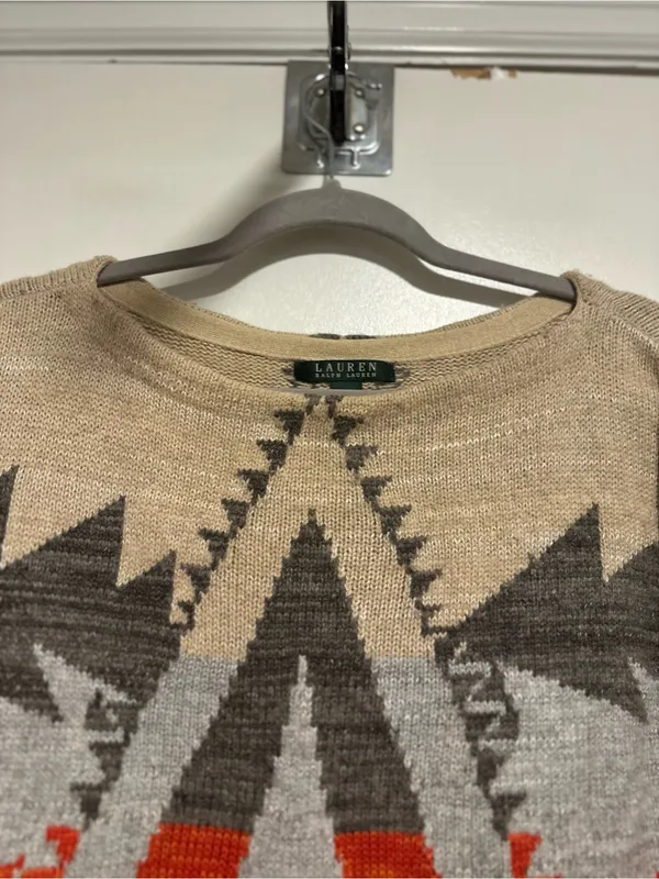 Lauren Ralph Lauren Wool Blend Sz:M Southwestern Aztec Beige Gray Red Sweater. - Image 8