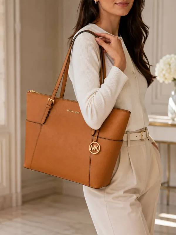 Michael Kors East West Large Pink Crossgrain Leather Tote NWT - Image 3