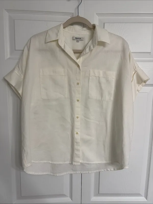 Madewell Off White Short-Sleeve Button-Down Shirt Size Small - Image 8