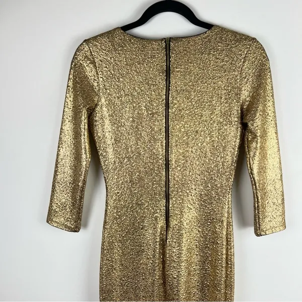 XOXO Gold Metallic Textured 3/4 Sleeve Bodycon Midi Dress Size S - Image 12