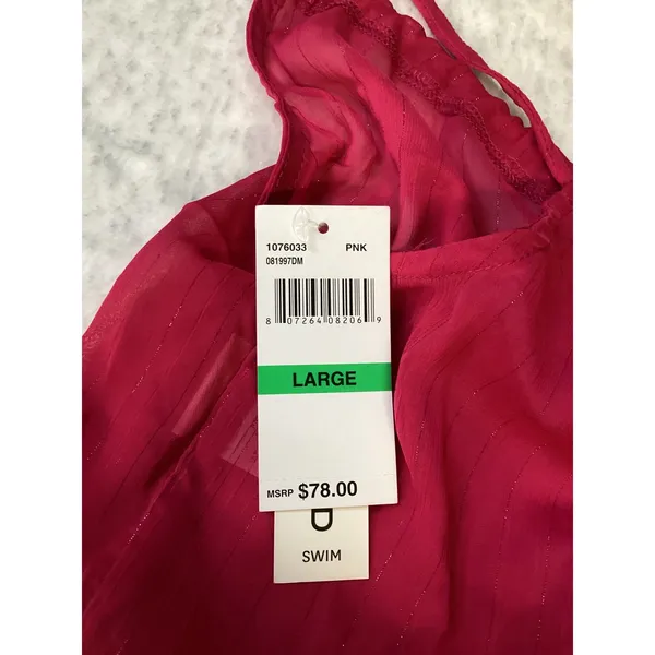 Lucky Brand Pink Tiered Sheer Swim Cover Up Dress Tassel Tie‎ Large 1076033 PNK - Image 3