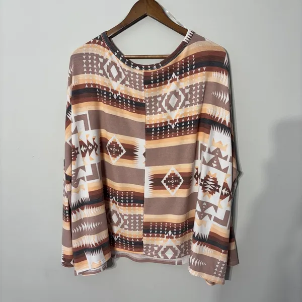 Savanna Jane Top Womens 3X Multicolor Aztec Oversized Dolman Long Sleeve Relaxed - Image 5