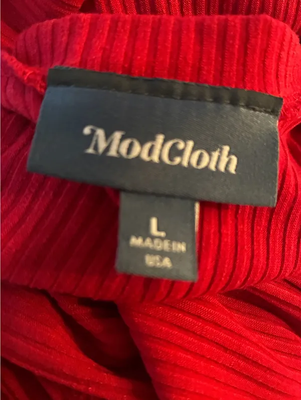 ModCloth Red Ribbed Boat Neck Maxi Dress Long Sleeve Size L - Image 4