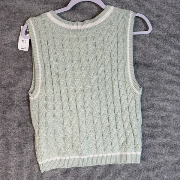 Y2K Abercrombie & Fitch Size-M Women's Cable Knit Sweater Mint Vest Preppy 90s - Image 2