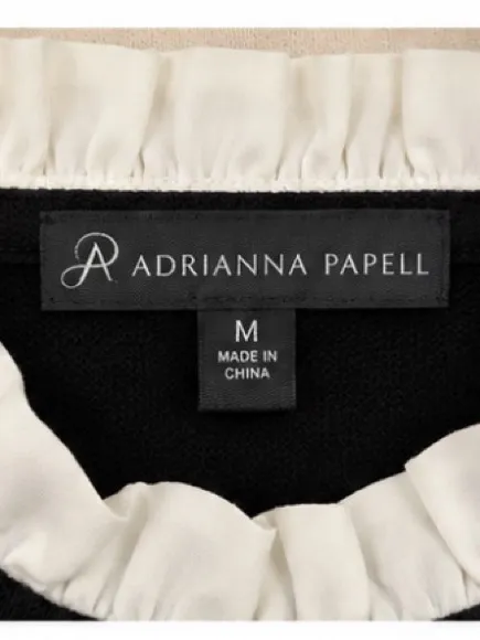 Adrianna Papell Layered Look Sweater Blouse Black White Size M Ruffle Collar - Image 4
