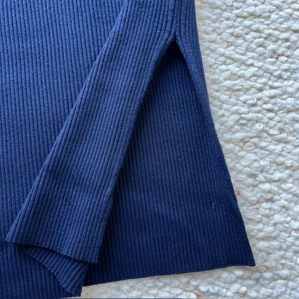 REISS Josephine Ribbed Knit Drawstring Midi‎ Dress Sleeveless Navy Blue XS - Image 4
