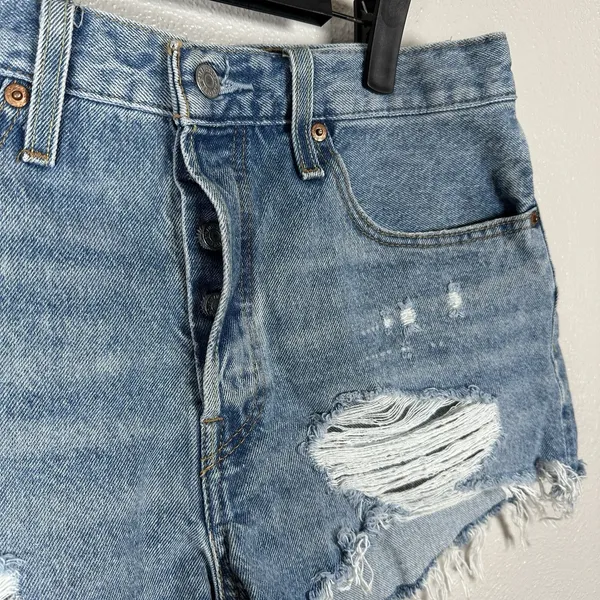 Levi's 501 Original High Rise Medium Wash Distressed‎ Denim Cut Off Shorts Sz 30 - Image 2