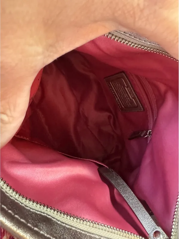 Coach Signature Canvas Tote Bag with Metallic and Pink - Image 10