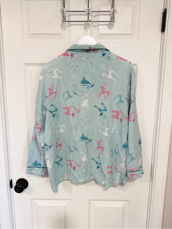 Delicates Cat Print Cotton Pajama Set Cozy Playful Lounge Large Sleepwear - Image 6