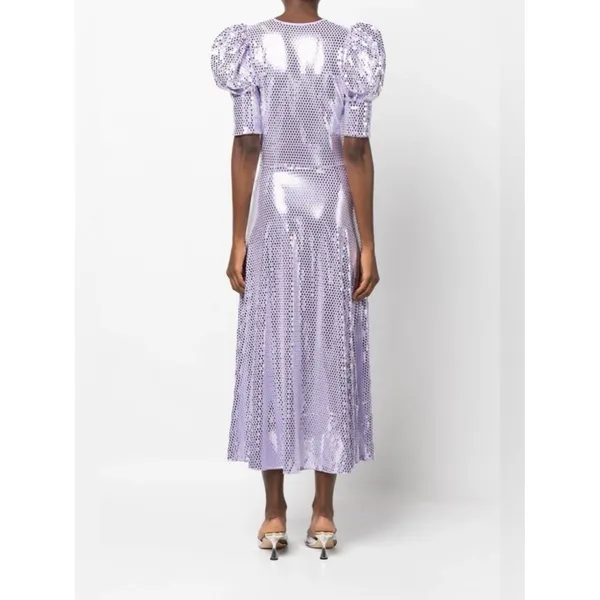 NWT ROTATE Birger Christensen Sierina Sequin Puff Sleeve Ruched Dress Lavender 0 - Image 2