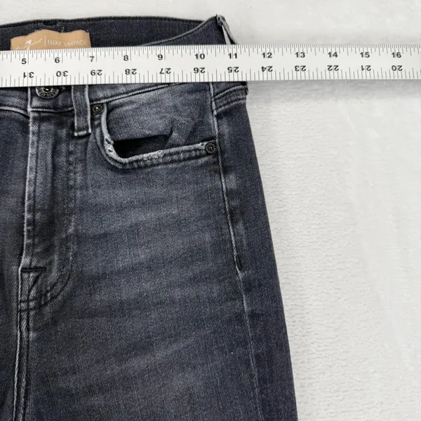7 For All Mankind Luxe Vintage High‎ Rise Flare Jeans Black 23 Distressed Hem - Image 6