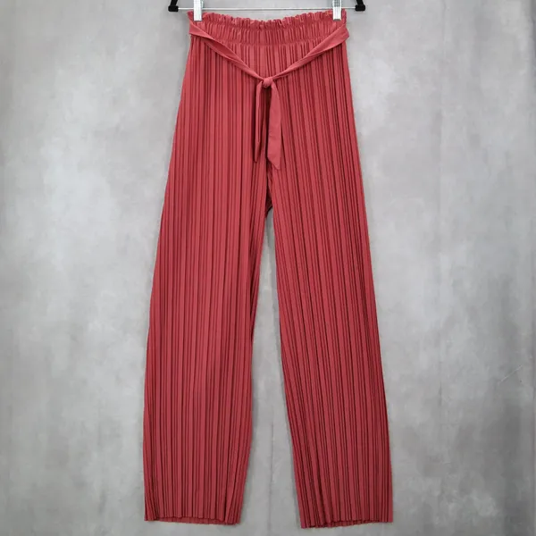 Pink Stripe Belted Wide Leg‎ Boho Pull On Straight Leg Trousers Pant S Small - Image 2