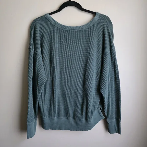 OFFLINE By Aerie Wow! Waffle Knit Oversized Long Sleeve Size S Tshirt Dark Green - Image 4