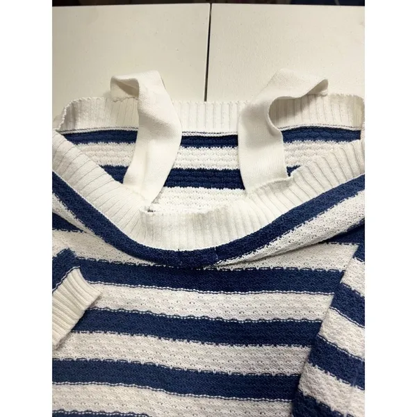 So Striped Knit‎ Sweater Cold Shoulder Long Sleeve Pullover Top M - Image 3
