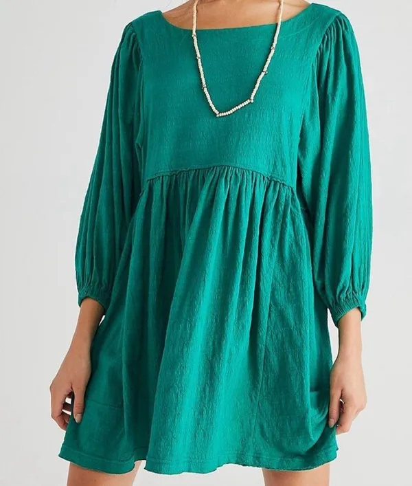 Free People Get Obsessed Emerald Green Babydoll dress W1035 Sz S - Image 2