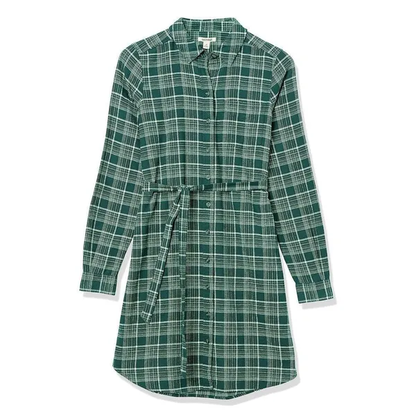 Goodthreads Brushed Flannel Relaxed-Fit Belted Shirt Dress M - Image 3