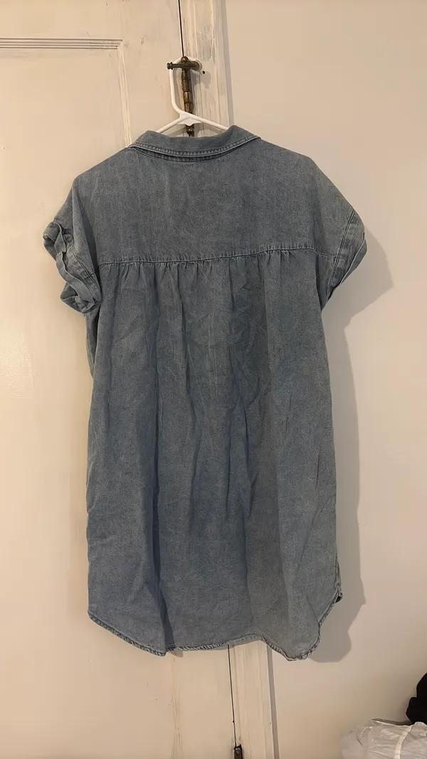 Denim Dress Button Up Short Sleeve Collared Neck - Image 6