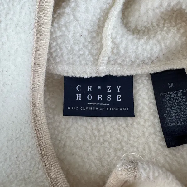Vintage Crazy Horse Ivory Cream Fleece Hooded Anorak Jacket Coat Size Medium - Image 6