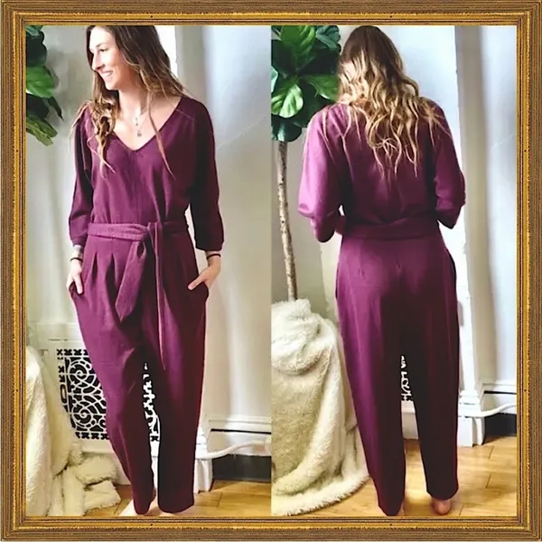 Anthropologie Sutton‎ Ponte Deep Purple Jumpsuit size large - Image 2