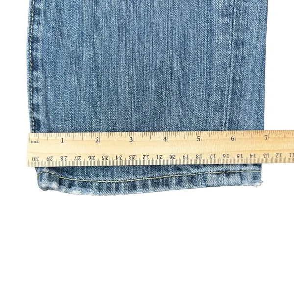 Y2K American Eagle 00 Boy Fit Cropped Low Rise Jeans Blue Distressed Denim Capri - Image 10