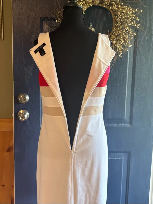 White House Black Market White Sheath Dress with Striped Bodice size 6 - Image 6