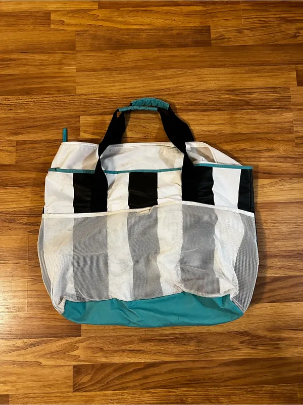 Black & White Stripe Tote with Teal Accent - Women's Bag - Image 3
