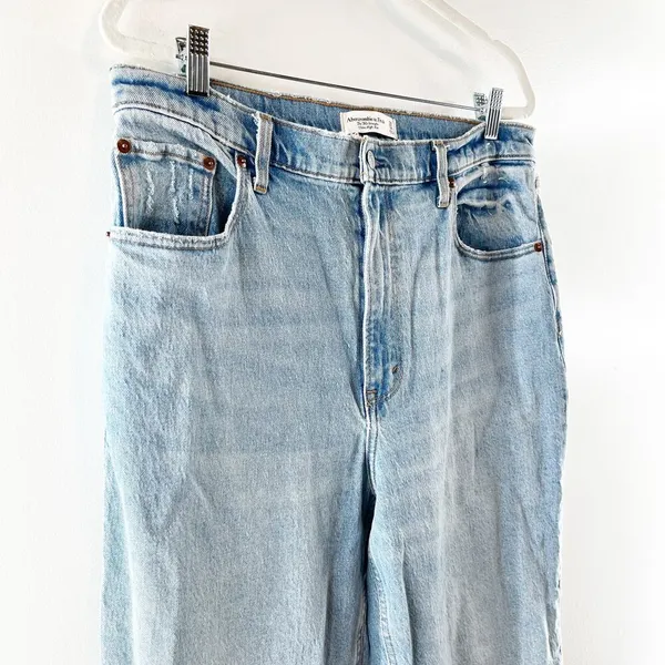 Abercrombie The 90's Straight Leg Ultra High Rise Slit Hem Jeans Blue 32 / 14 L - Image 12