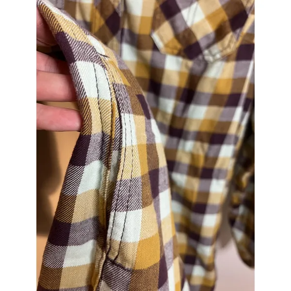 Duluth Trading Co Top W Med Yellow Flannel Plaid Tunic Button Front Fall Autumn - Image 6