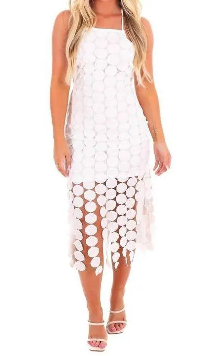 Revolve NWT Mainstrip Circle Fringe Crochet White Midi Dress. Size Large - Image 4
