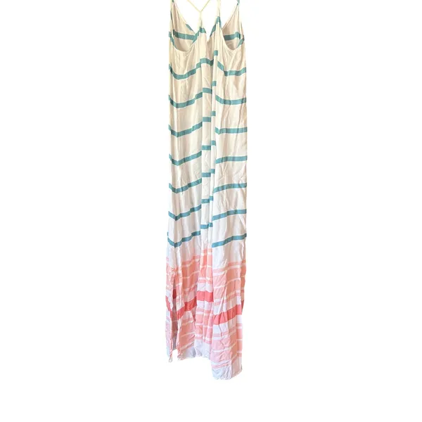 Natural Reflections Womens Striped Maxi Dress‎ Teal Pink Rope Straps Size Small - Image 3