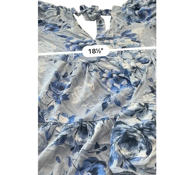 Altar'd State Women's size Large Blue Floral Linen Blend Fit Flare Dress V Neck - Image 7