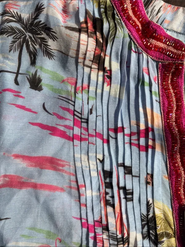 NWT TAJ by Sabrina Crippa Light Blue Tropical V-Neck Two-Piece Set Sz S Luxury - Image 13