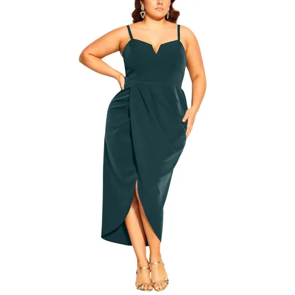 City Chic Womens Trendy Plus Size Sassy V Wrap Dress 6575644 Emerald Green 16W - Image 7