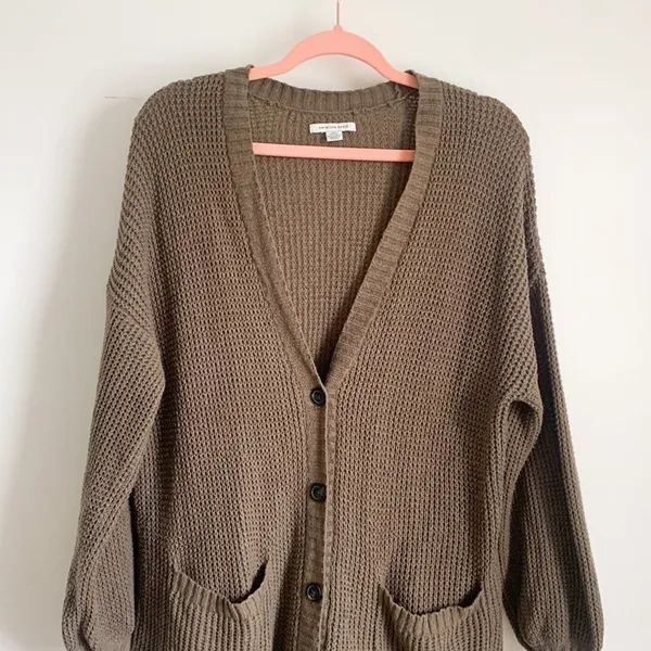 American Eagle Oversized waffle knit Grandpa Slouchy Cardigan Gray Brown XS/S - Image 6