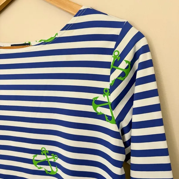 Melly M Nautical Stripe‎ Anchor Dress 3/4 Sleeve Boat Neck Size M Made in USA - Image 3