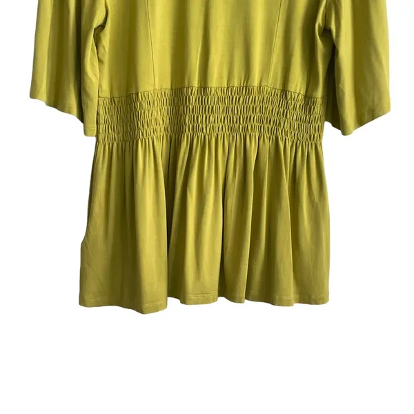 Peter Nygard Women Smocked Top M Chartreuse Flowy Short‎ Sleeve Empire Blouse - Image 4