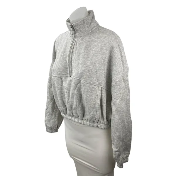 Lazy Sunday Women's Gray Fleece Half Zip Long Sleeve Crop Sweatshirt Top Size M - Image 2