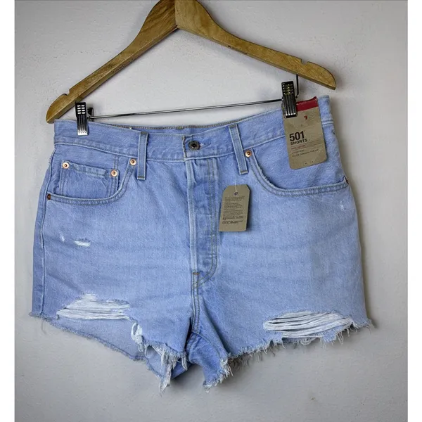 Levi's Levi Strauss 501 Shorts High Rise Tattered Distressed 32 womens large NWT - Image 2