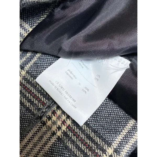 Oak + Fort Gray Plaid Check Notched Collar Long Sleeve Crop Blazer Coat Jacket M - Image 6