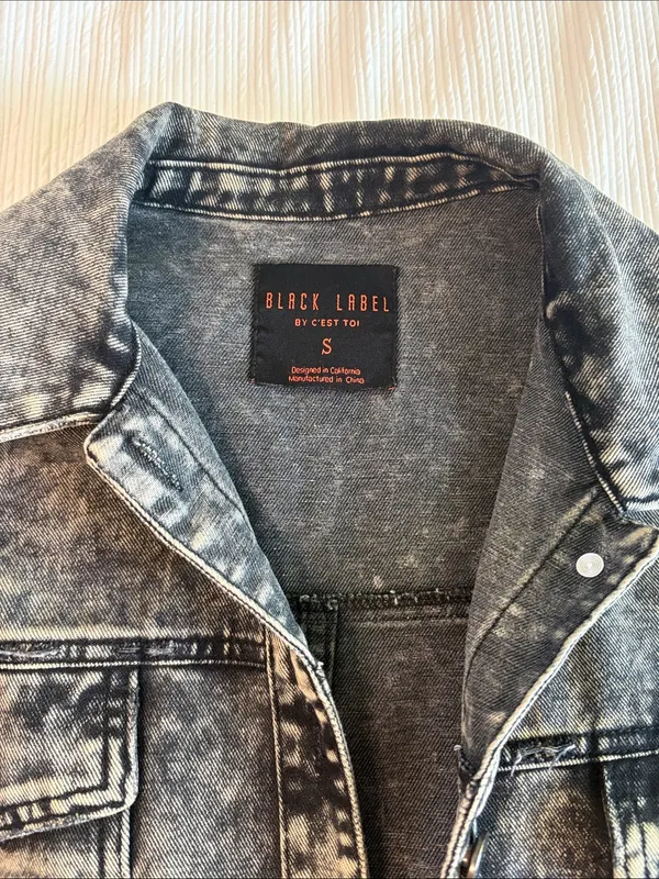 Black Label Acid Wash Gray Denim Jean Jacket - Image 2