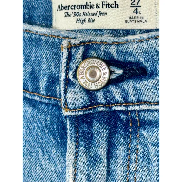 Abercrombie & Fitch 90s Relaxed High Rise Blue Denim Distressed Jeans Size 27 4 - Image 5