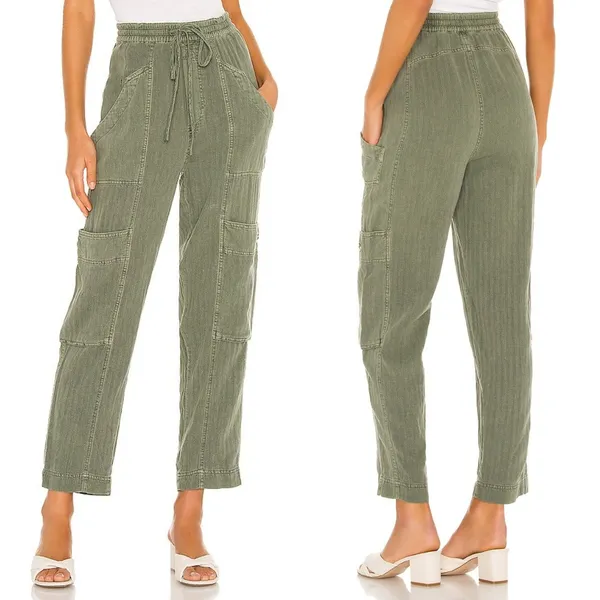 Free People | Feelin Good Cargo‎ Linen-Cotton Blend Wide Leg Joggers in Green - Image 2